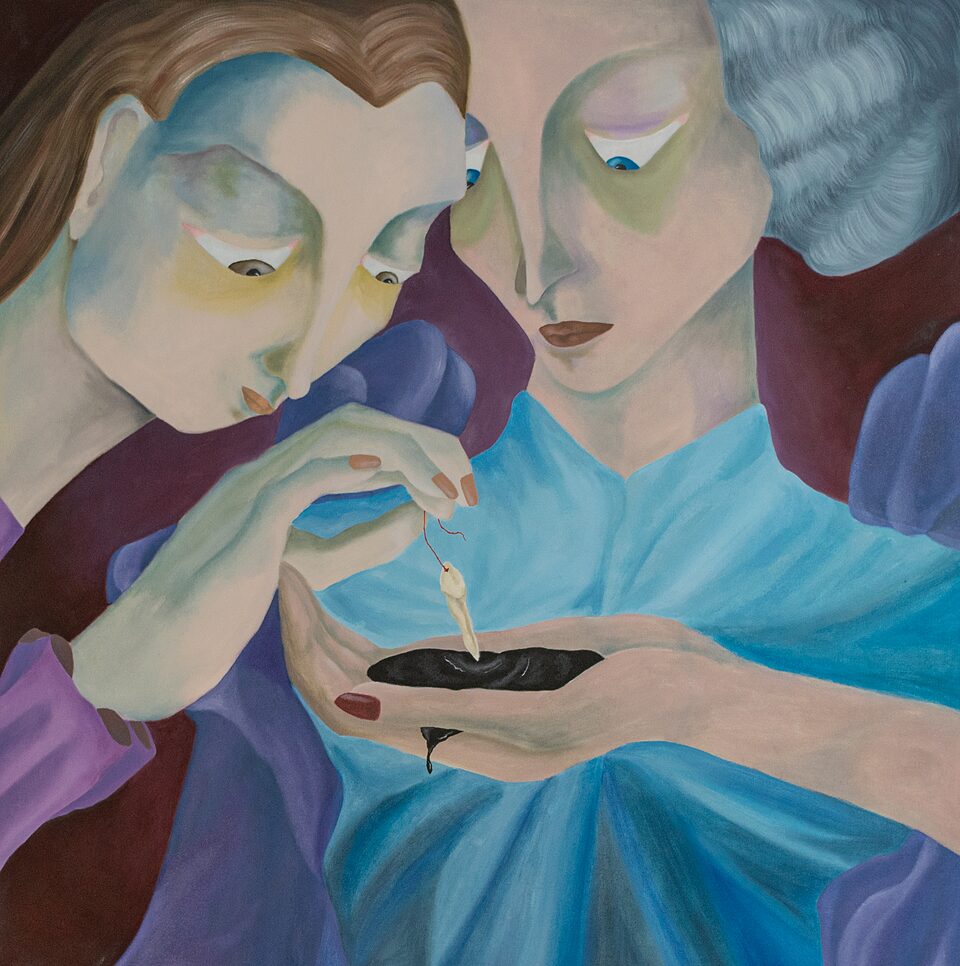 Interrogativas polares, óleo sobre lienzo, 67 x 67 cm, de Emilia Sibolich
