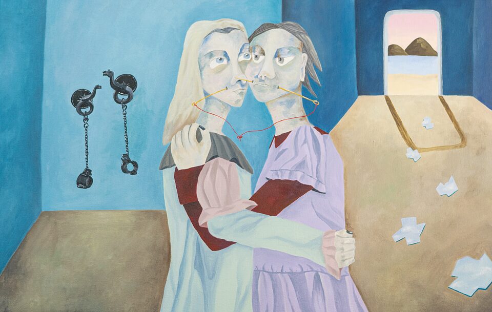 Amigas para siempre, óleo sobre lienzo, 46 x 72 cm, de Emilia Sibolich